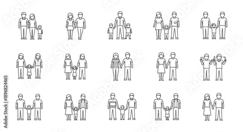 diverse family icons modern relationships varied structures parents children same-sex couples for social inclusivity.