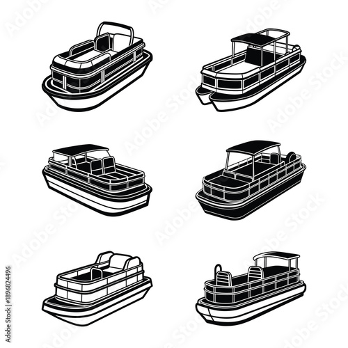 Pontoon Boat Outline SVG Bundle