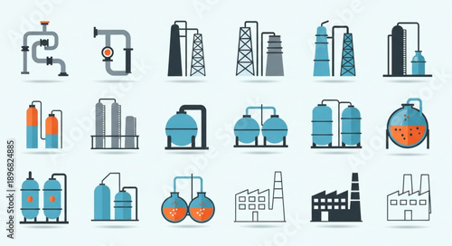 Collection of Industrial Factory and Plant Icons.