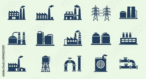 Collection of Industrial Factory and Plant Icons.