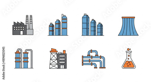 Collection of Industrial Factory and Plant Icons.