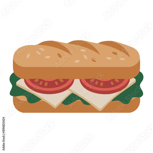 Savory Flat Illustration of a Classic Sub Sandwich with Fresh Healthy Ingredients