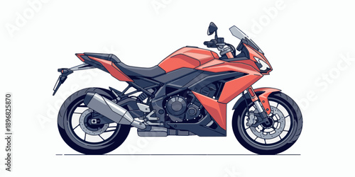 Red and Black Motorcycle on White Background.