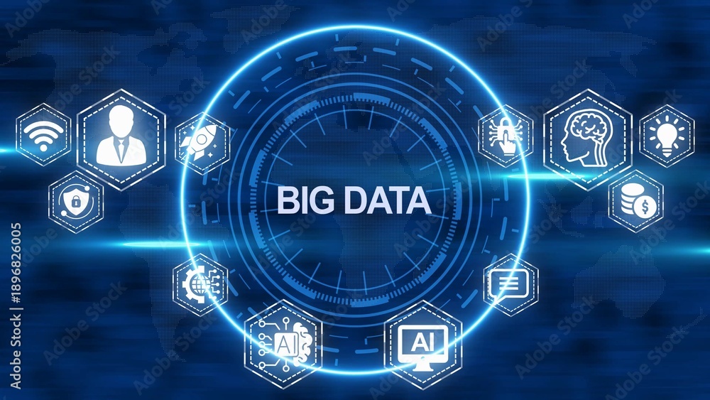 Obraz premium Big Data Concept with Icons Representing Information and Analytics technology