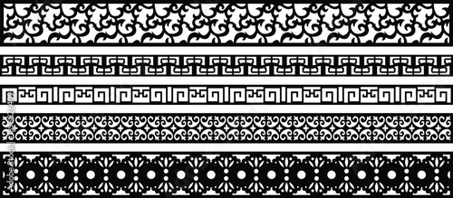 Abstract black and white geometric pattern with circular and floral motifs