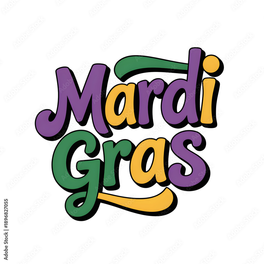 Fototapeta premium Vibrant Mardi Gras celebration logo with colorful letters