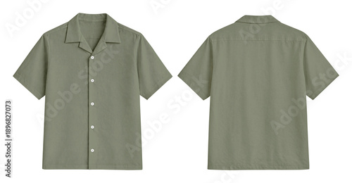 Foto Blank Sage Green Sleeve Camp Collar Shirt Mockup Front and Back Views Isolated o