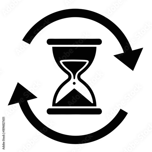 Time Update Refresh Icon with Hourglass – Waiting, Deadline, Loading Process Symbol (Black Silhouette)