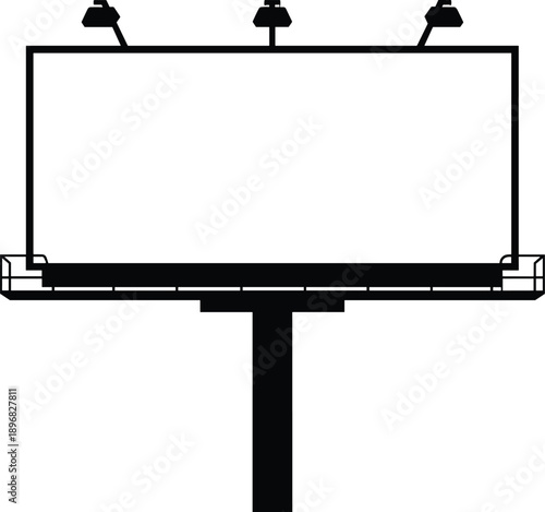 Blank outdoor billboard silhouette with lights, black and white advertising sign mockup for marketing, branding, urban promotion, roadside advertising, and commercial display design