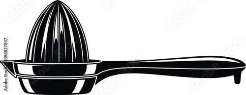 Manual citrus juicer silhouette, black plastic lemon squeezer icon, kitchen utensil for fresh juice extraction, healthy lifestyle tool vector illustration, fruit press
