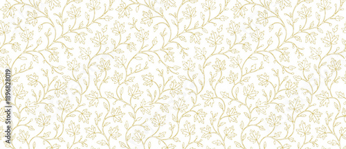 Quadro su tela Elegant pastel gradient floral leaf pattern line art.