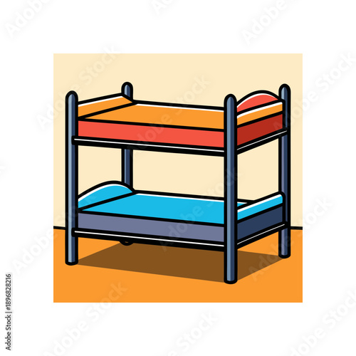 Illustration of a colorful bunk bed frame on transparent background