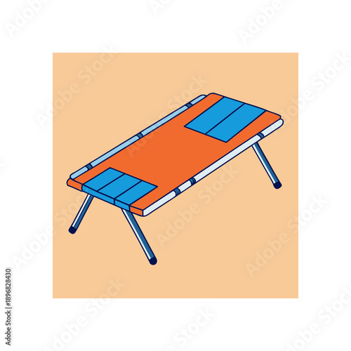 Illustration of an orange and blue cot bed on transparent background