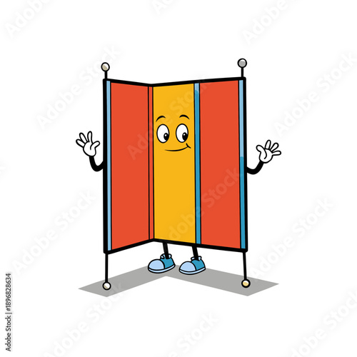 Cartoon folding screen with face and limbs on transparent background
