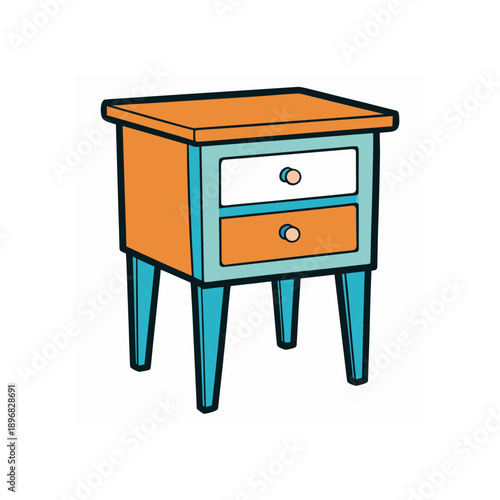 Illustration of a bedside table with drawers on transparent background