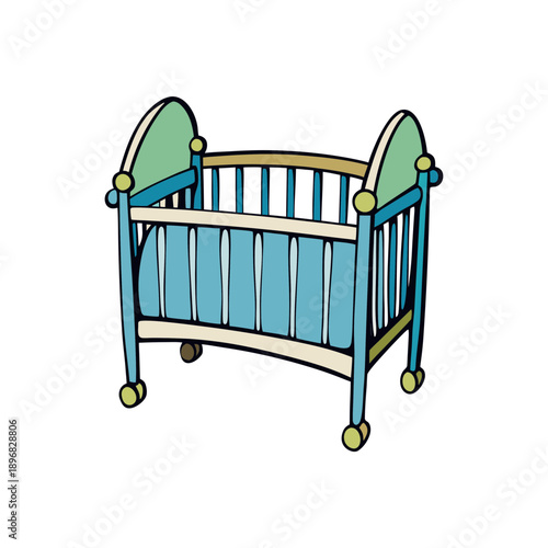 Illustration of a blue baby crib cartoon on transparent background