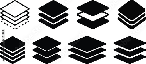 Layers icon. Layer line and flat icon set. Layer sign. Layout icon..Layers icon. Layer line and flat icon set. Layer tier diagram icon.Layers icon set. Logo layers, levels, tiers, sheets icons.