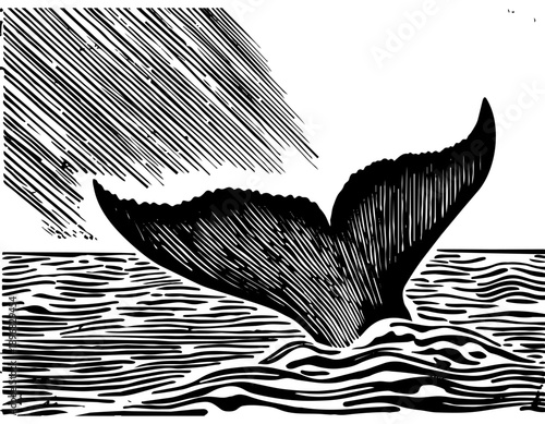 Vintage Wood Cut Whale Tail