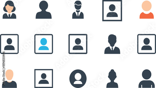 User Profile and Avatar Icon Set with Silhouette, Framed Photo, and Account Placeholder Symbols for Apps, Websites, and UI Design