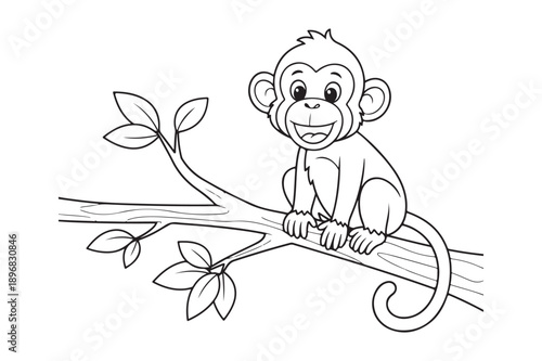 Monkey coloring book outlines & kids vector illustration