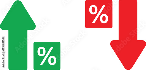 Up & Down Percentage Outline Icon Set  Interest Rate, Inflation & Finance Symbols