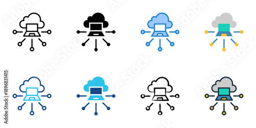 Cloud Computing icons set multiple style collection. Editable stroke 
