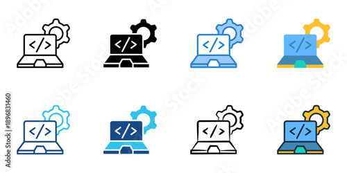 Software Development icons set multiple style collection. Editable stroke 
