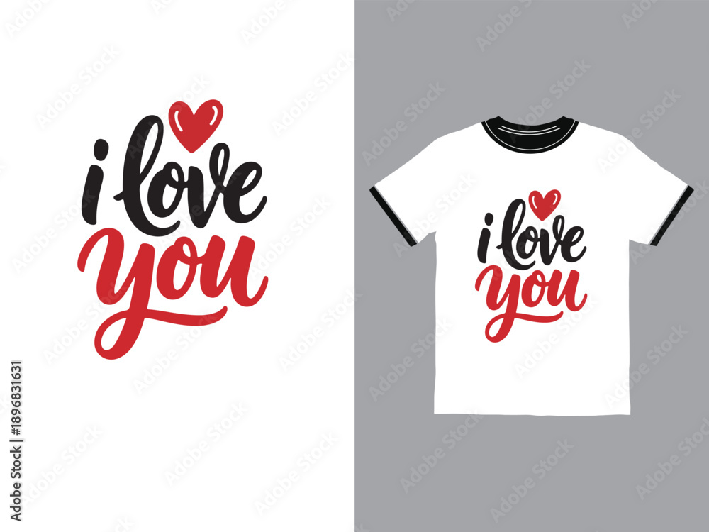 Naklejka premium I love you text with heart on t shirt and design