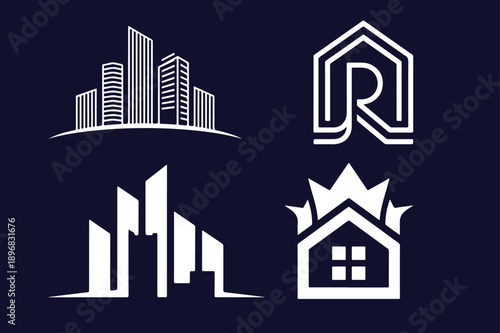 real estate set of city buildings