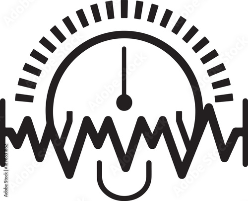 Industrial pressure gauge icon with seismic wave graph representation for measuring mechanical power