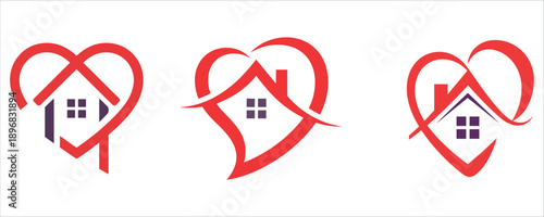 Heart home love icons set for real estate and property vector illustration.