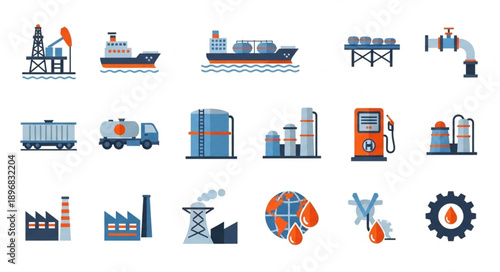 Collection of industrial oil and gas industry icons.