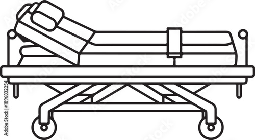 Medical stretcher with patient lying down, healthcare transport symbol