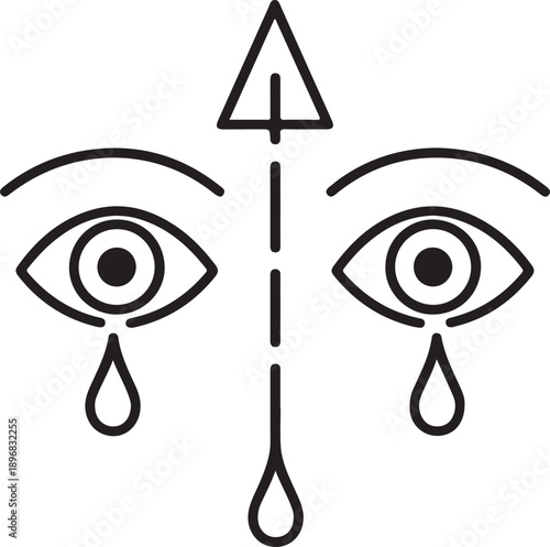 Two crying eyes with arrow pointing up, emotion and spirituality symbol