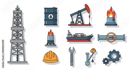 Collection of industrial oil and gas industry icons and symbols.