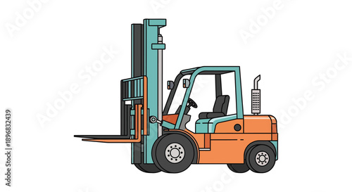 Orange and teal forklift truck isolated on a clean white background