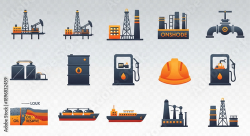 Collection of industrial oil and gas industry icons and symbols.