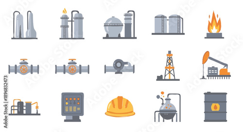 Collection of industrial oil and gas industry icons and symbols.