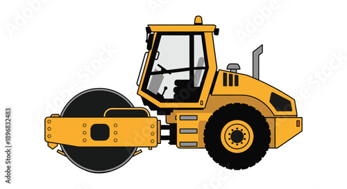 Construction road roller machine isolated on white background ready for roadwork projects