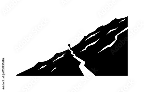 Determined Climber on Mountain Peak Silhouette