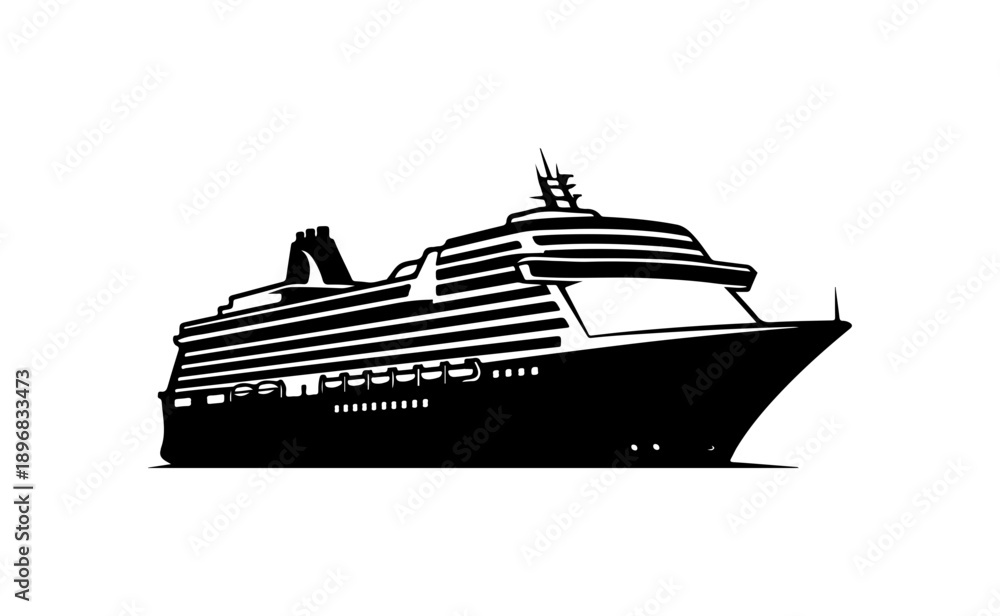 Obraz premium Modern Cruise Ship Silhouette Vector Illustration