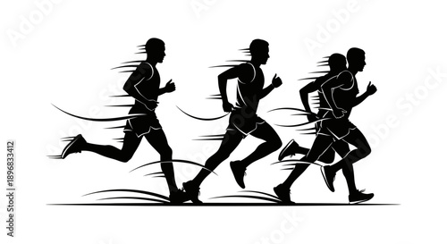 running silhouettes of competitive male athletes in motion depicting speed endurance and an active healthy lifestyle ideal for sports marketing.