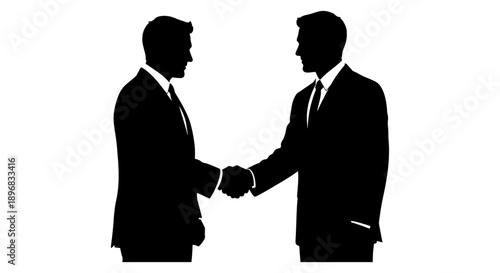 two professional business men silhouettes shaking hands symbolizing a successful corporate agreement partnership and mutual collaboration in a clean setup.