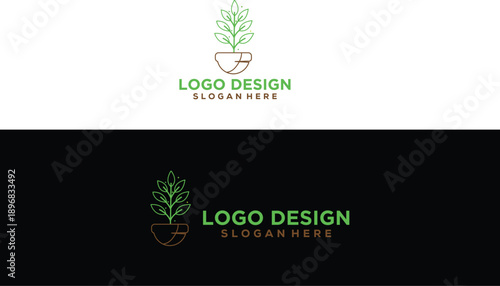 Minimalist coffee cup with growing plant logo representing organic growth and eco-friendly branding for cafes and businesses vector illustration