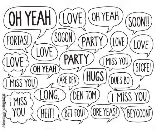 A collection of speech bubbles with various expressions