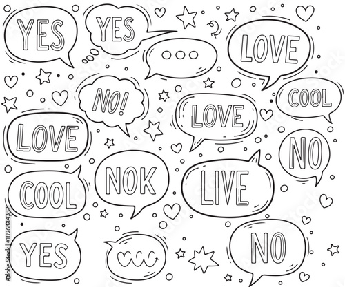  A collection of cute cartoon speech bubbles with various expressions