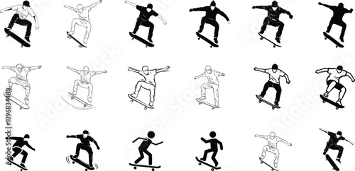 Sequence of skateboarder performing various tricks in motion