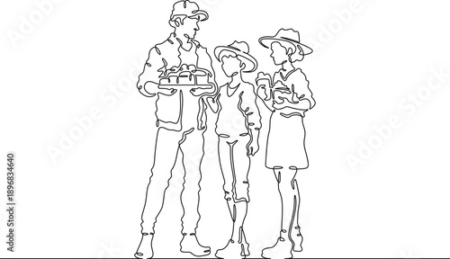 Continuous single line drawing family eats on the street. People eat fast food. Weekend.Parents.Offspring.Linear.One continuous line isolated minimalist illustration. Not AI.