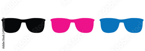 Colorful sunglasses icons. black, pink, and blue flat design