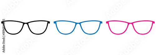 Colorful cat eye glasses frames icons on white background